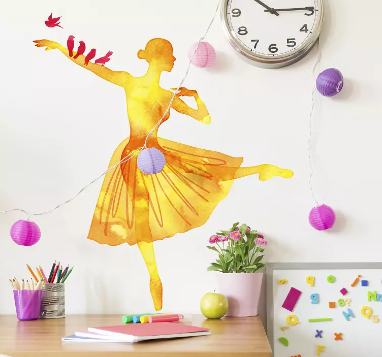 Adesivo murale sagoma ballerina e uccellini - TenStickers