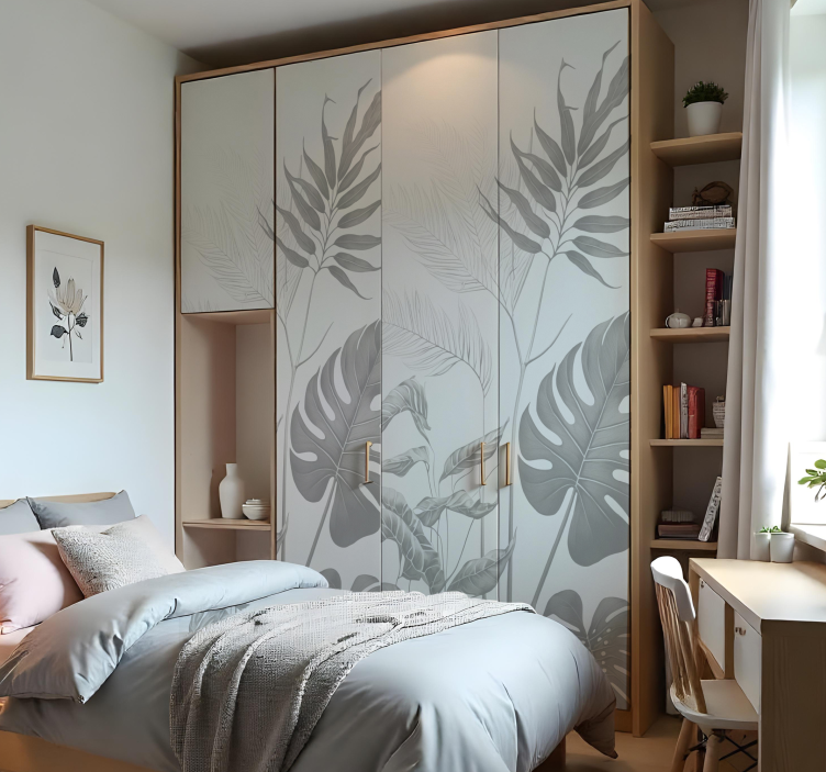 carta adesiva per ante armadio piante in bianco e nero - TenStickers