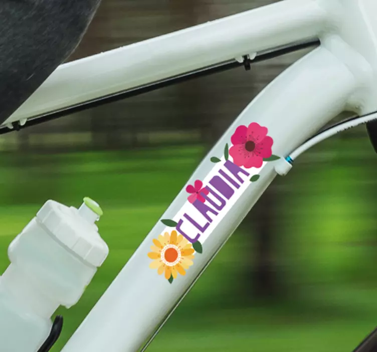 Adesivo bici floreale con nome personalizzabile - TenStickers