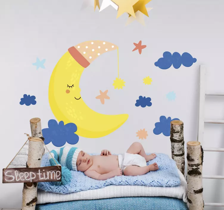 Illustrazione adesiva bambini con luna e stelle - TenStickers