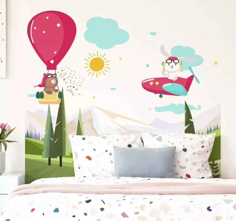 Testata letto adesiva per bambini con montagna - TenStickers