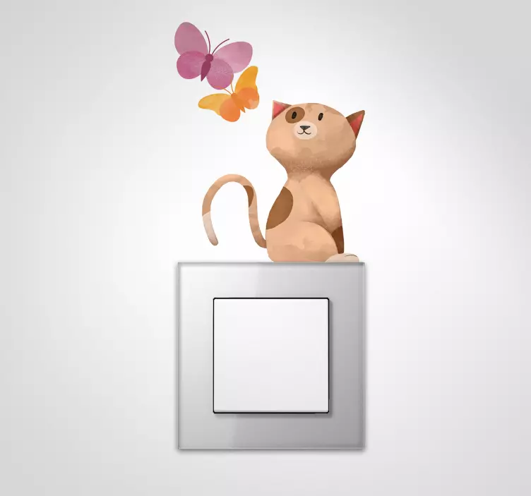 Adesivo per interruttore con gatto e farfalle - TenStickers