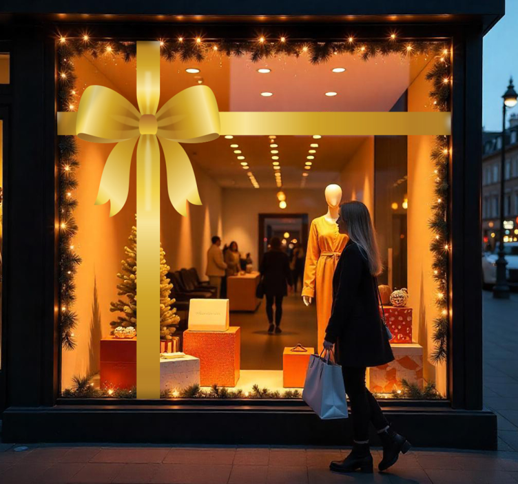 Adesivo murale rugby fiocco regalo dorato - TenStickers