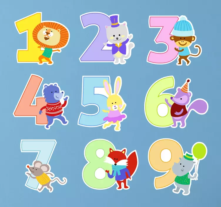 Numeri adesivi bambini animali - TenStickers