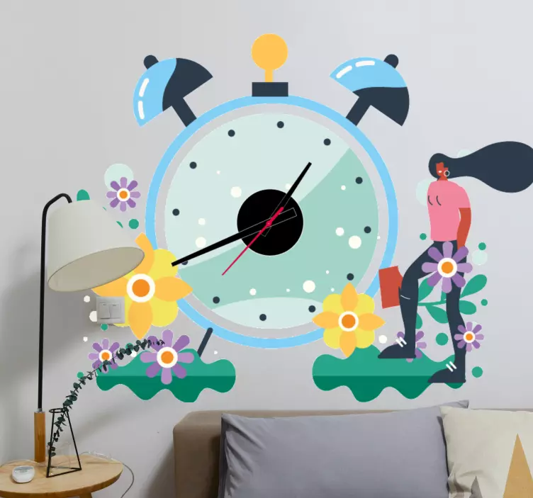 Orologio adesivo disegno floreale primaverile - TenStickers