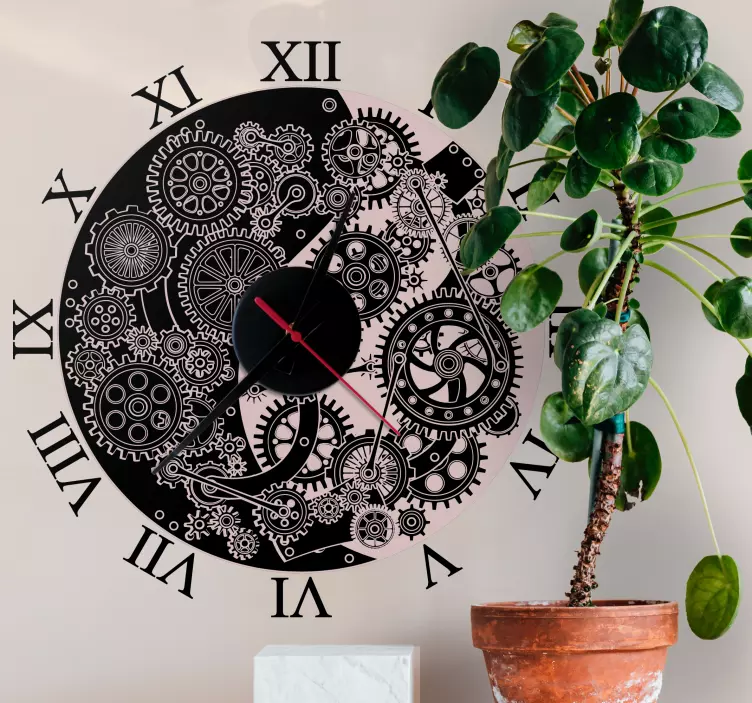 Orologio adesivo ingranaggi design nero - TenStickers