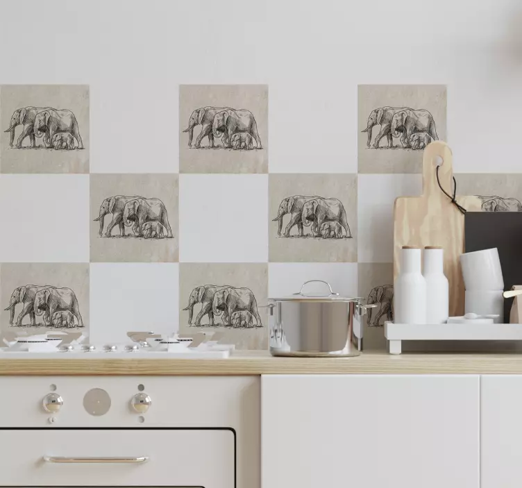 Piastrella adesiva schizzo di elefanti - TenStickers