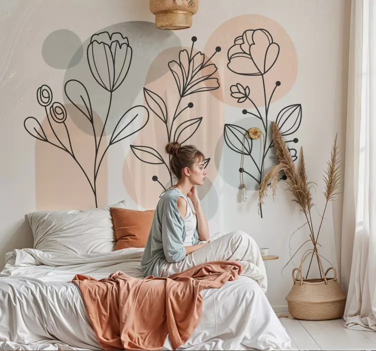 Adesivo murale camera da letto fiori minimalisti - TenStickers