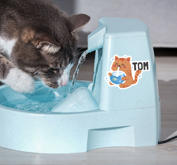 Adesivo gatto ciotola d'acqua con nome - TenStickers