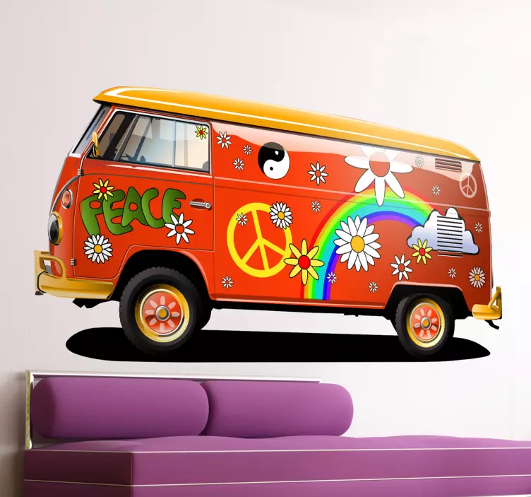 Adesivo muro furgoncino hippie - TenStickers