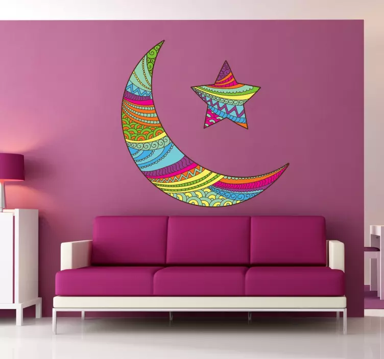 Adesivo muro luna stella colori - TenStickers