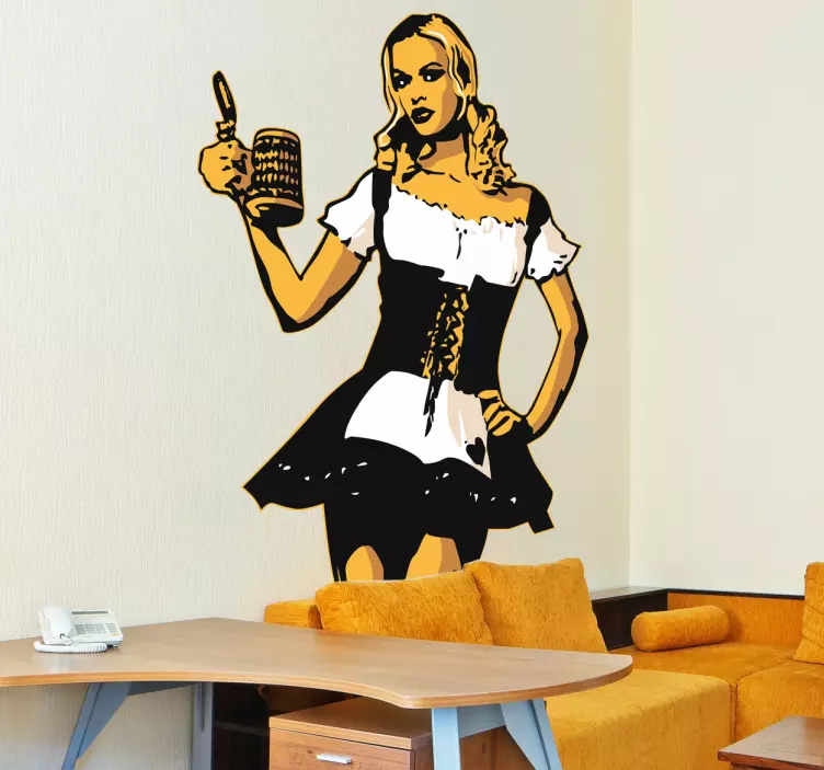 Adesivo muro ragazza birra - TenStickers