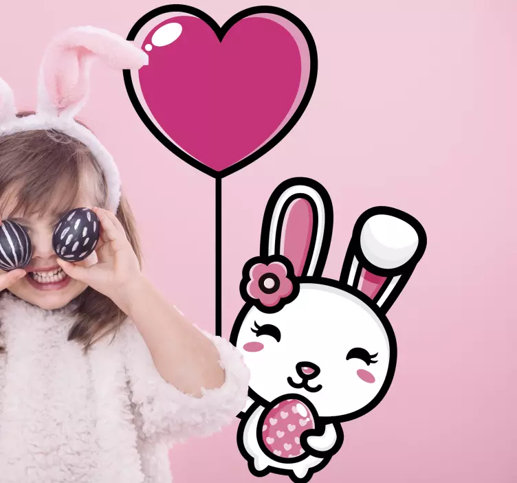 Sticker animale domestico coniglio felice con palloncino - TenStickers