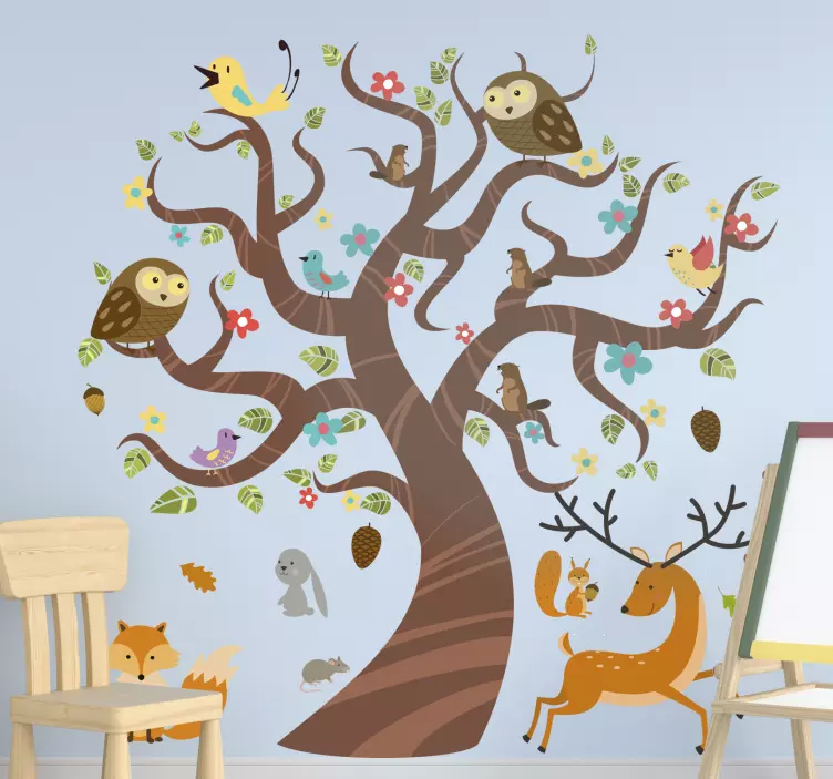 Sticker animale scena con animali degli alberi - TenStickers