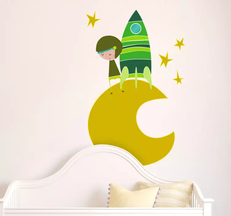 Sticker bambini astronauta luna tono verde - TenStickers