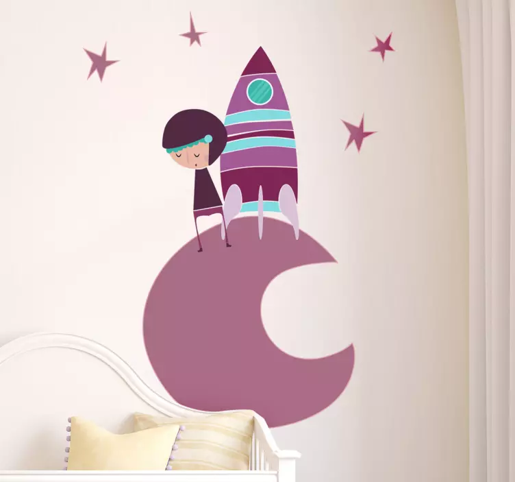 Sticker bambini astronauta luna viola - TenStickers