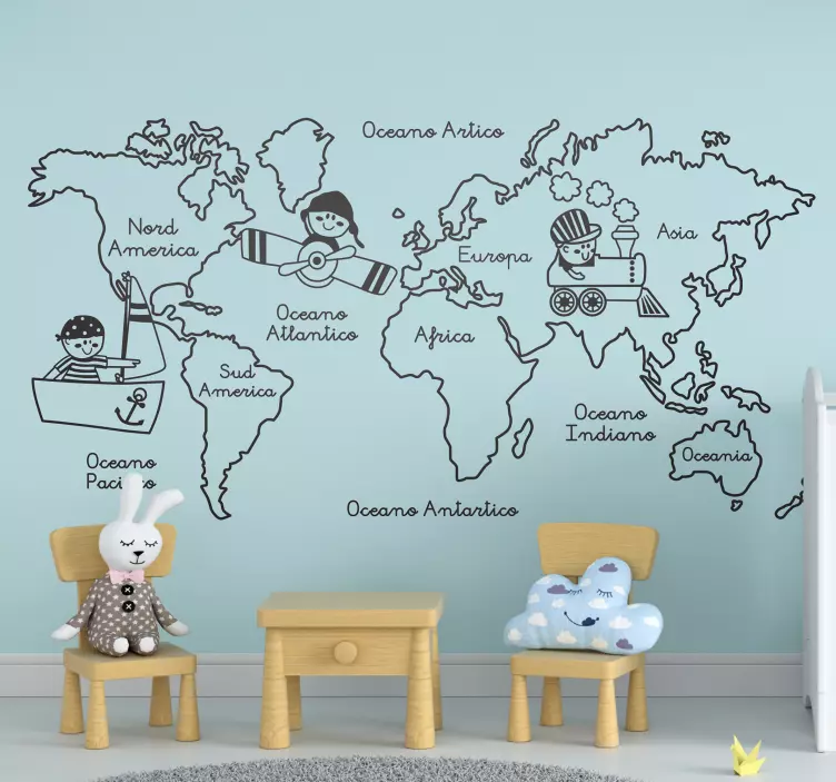 Allegro adesivo per bambini cartina del mondo - TenStickers