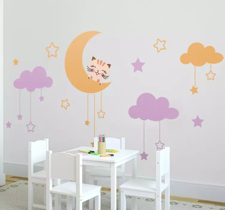 Sticker bambini luna gattino - TenStickers