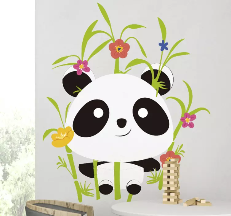 Adesivo murale bambini panda con fiori - TenStickers