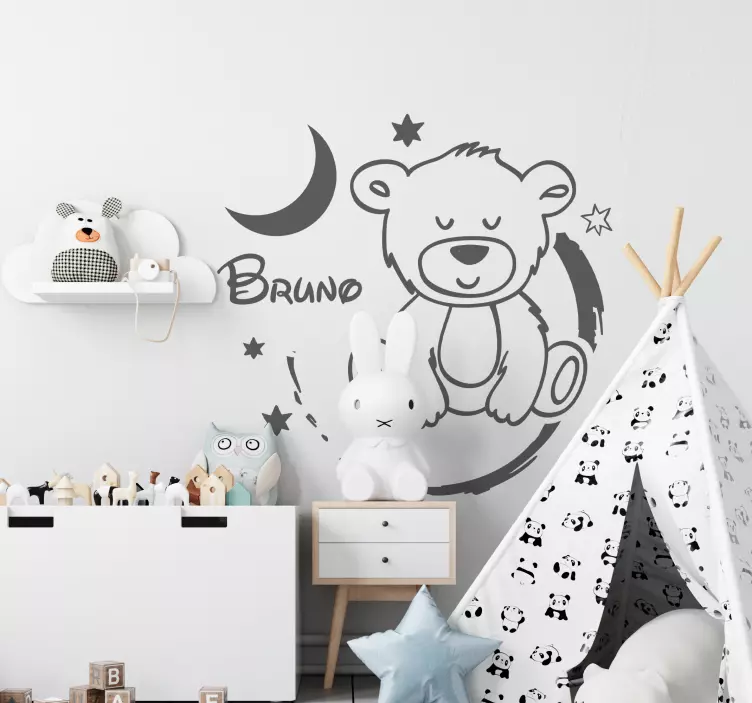 Sticker bambini orsetto con stelle e nome - TenStickers