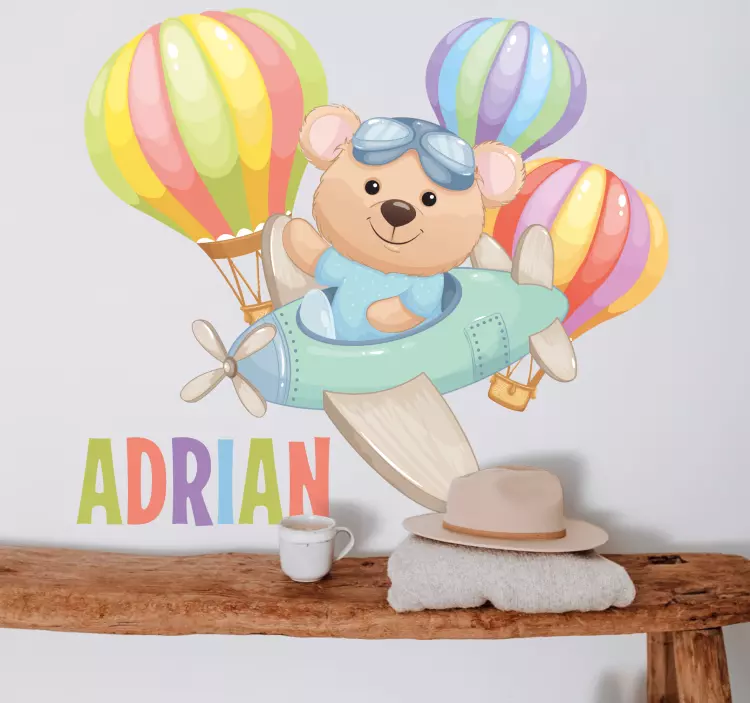 Adesivo murale bambino avventura dell'orso pilota - TenStickers