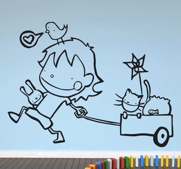 Sticker bambino passeggia con animali - TenStickers