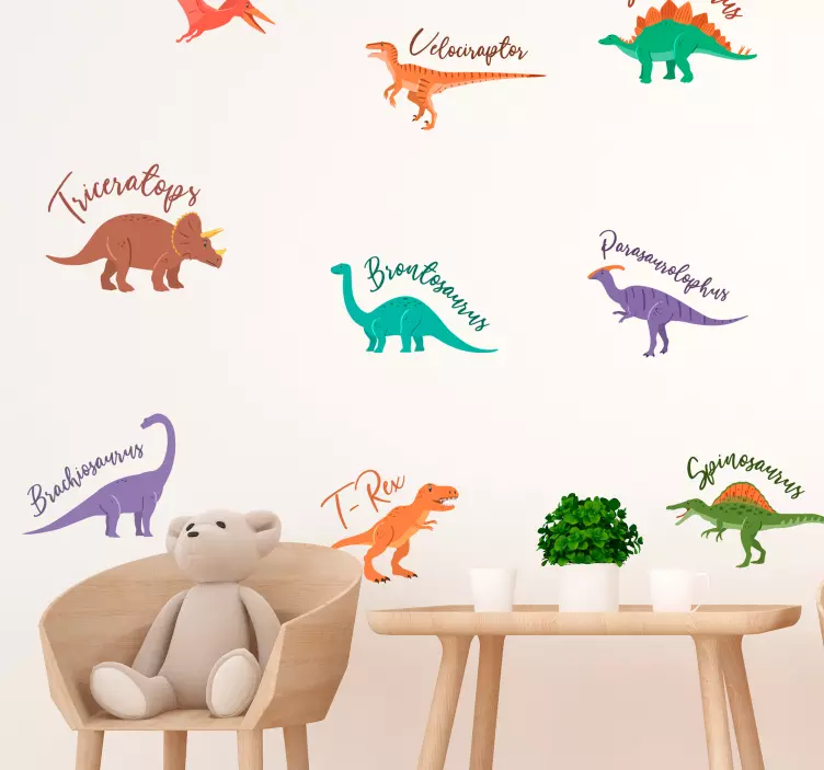 Adesivo murale con dinosauri e nomi - TenStickers