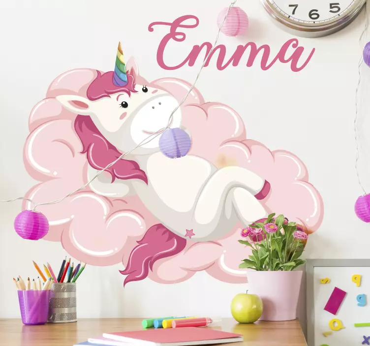 Unicorno con sticker fiaba nome - TenStickers