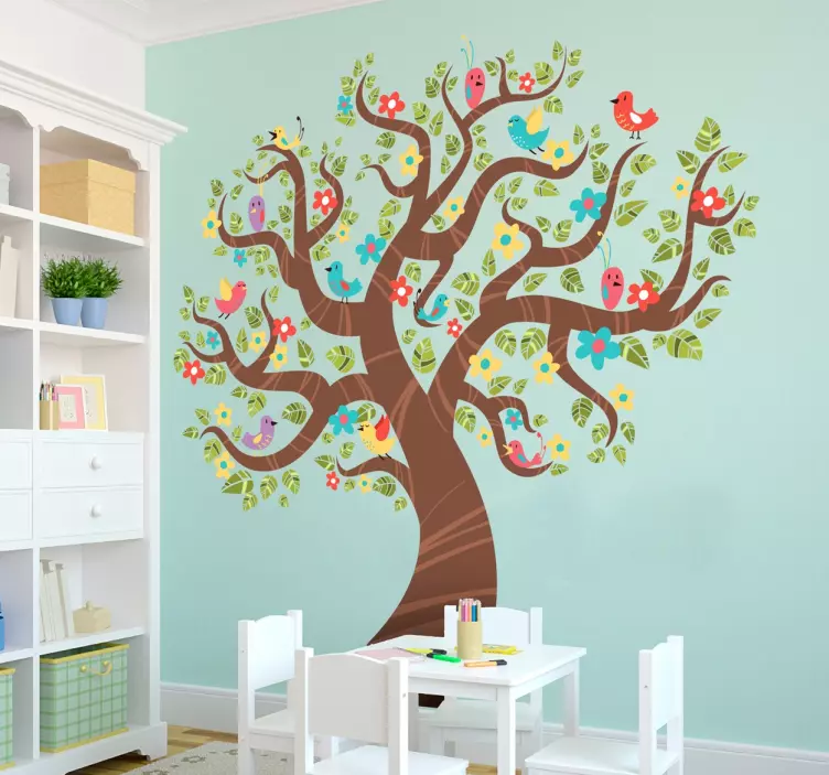 Sticker decorativo albero con fiori - TenStickers