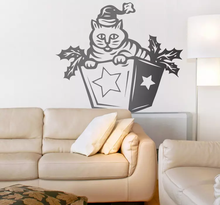 Sticker decorativo gatto regalo natale - TenStickers