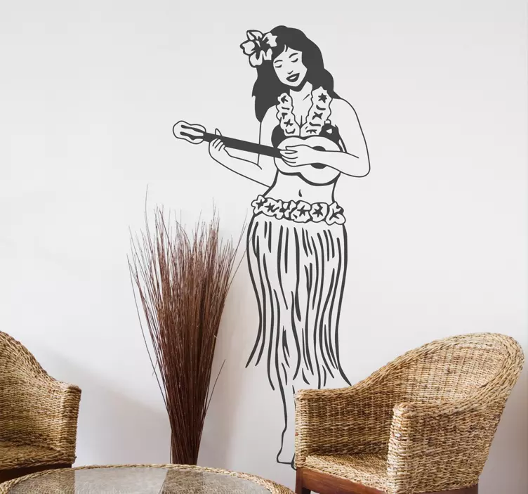 Sticker decorativo hawaiana con ukulele - TenStickers