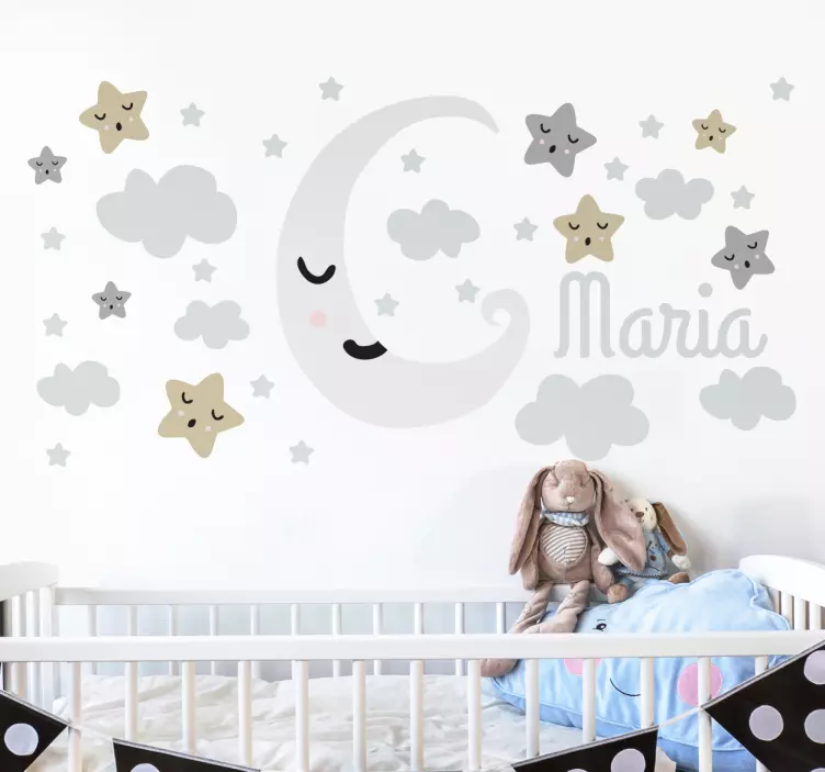 Adesivo murale bambini luna e stelle personalizzabile - TenStickers