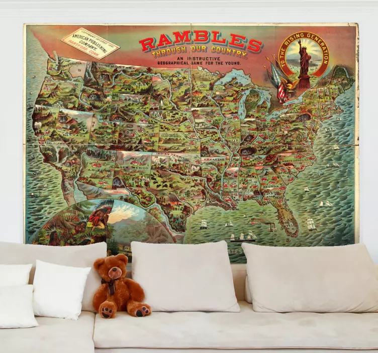 Sticker decorativo mappa Stati Uniti old - TenStickers