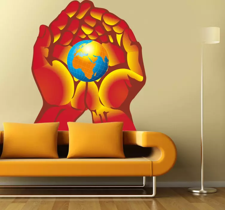 Sticker decorativo mondo tra le mani - TenStickers