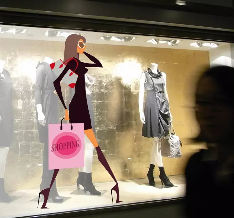 Adesivo per vetrina ragazza glamour shopping - TenStickers