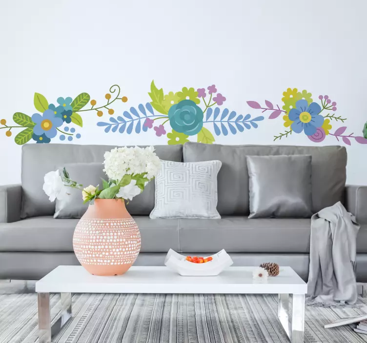 Sticker decorativo set cornici fiori blu - TenStickers