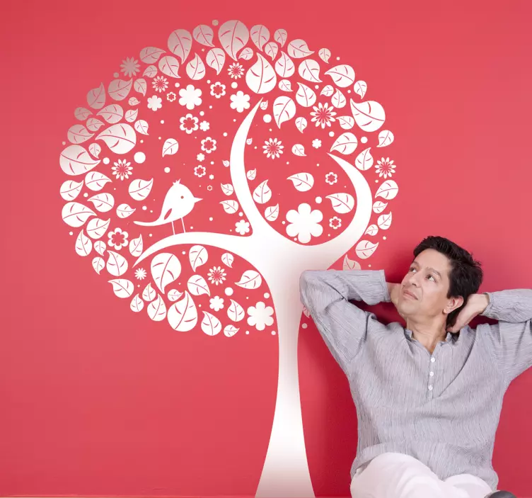 Sticker decorativo uccellino sull'albero - TenStickers