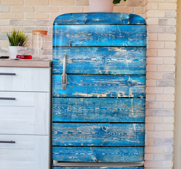 Adesivo frigo struttura in legno blu - TenStickers