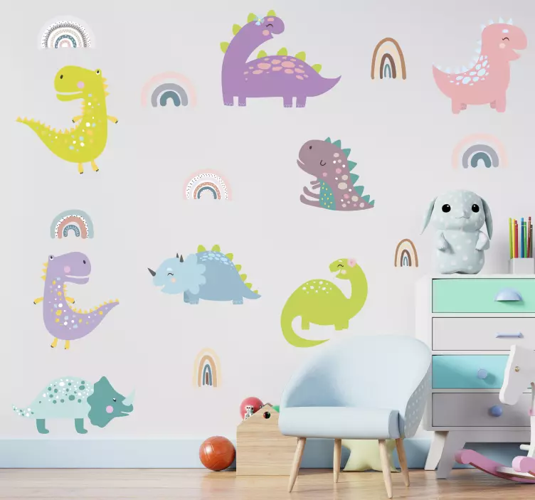 Adesivo murale bambini dinosauri con arcobaleni - TenStickers