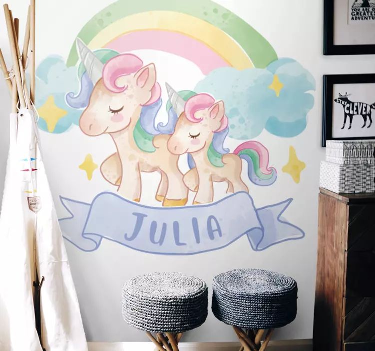 Adesivo con unicorni e nome personalizzabile - TenStickers