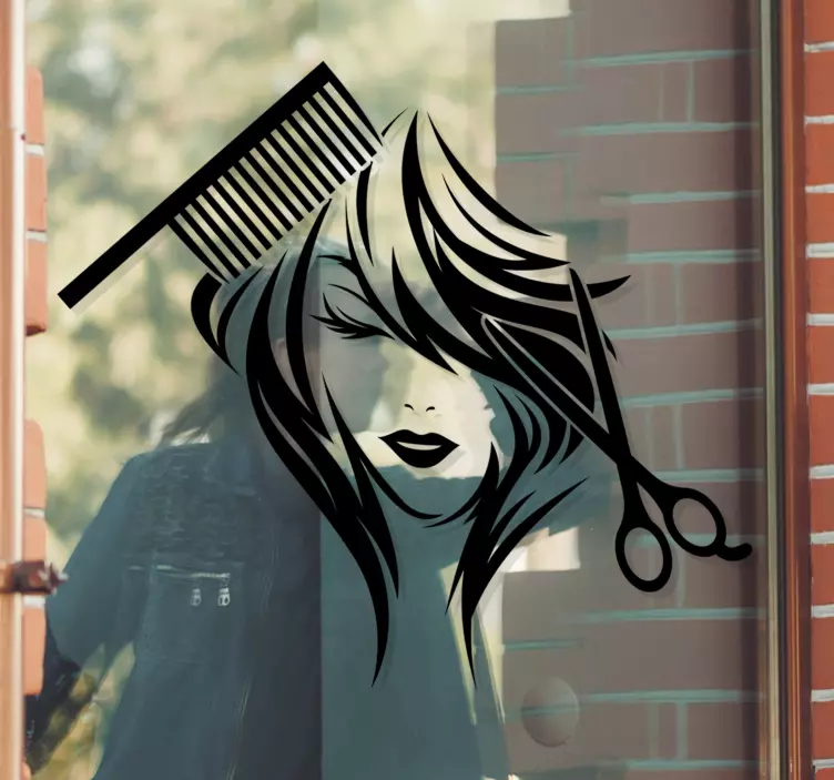 sticker finestra forbici e pettine salone di bellezza - TenStickers