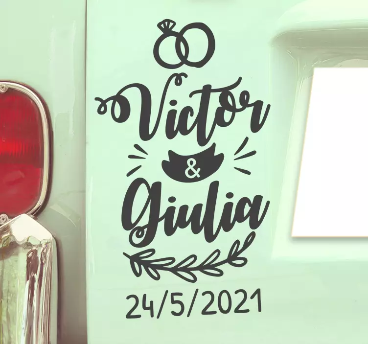 Sticker matrimonio con data e nomi sposi - TenStickers