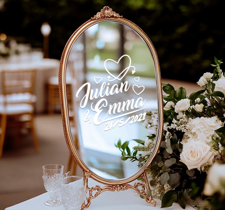 Sticker matrimonio a cuori con nome e data - TenStickers