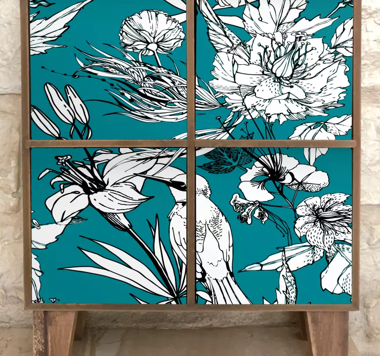 Carta adesiva per mobili motivi floreali di uccelli - TenStickers