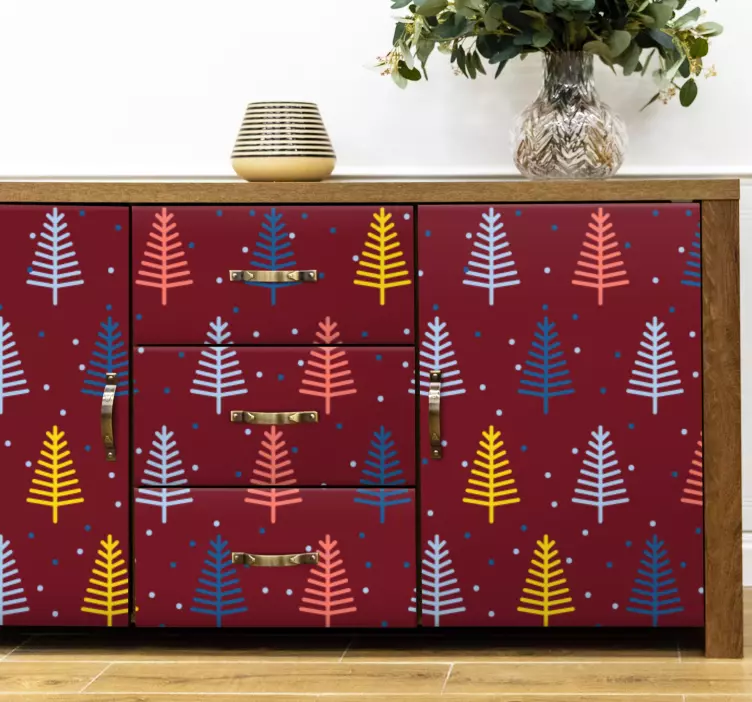 Adesivo natalizio motivo colorato di alberi di pino - TenStickers