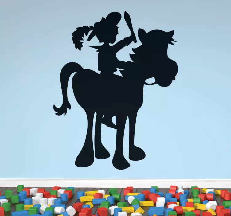 Sticker murale bambino silhouette cavaliere - TenStickers