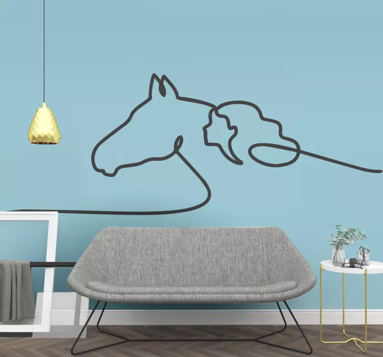 Sticker Donna con illustrazione di arte al tratto di cavalli - TenStickers