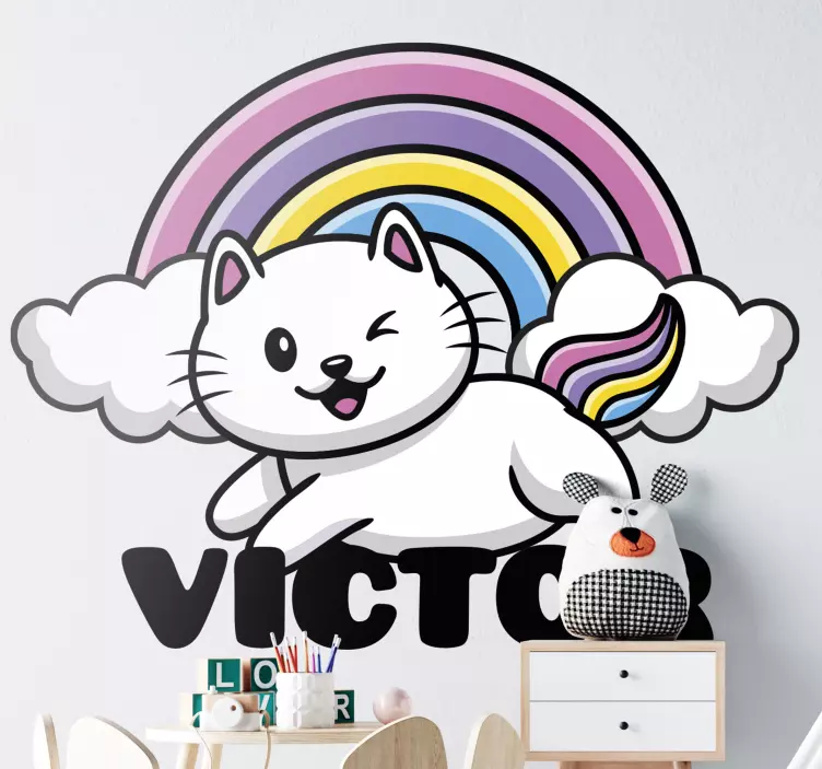 Illustrazione adesiva Gatto di nome arcobaleno - TenStickers