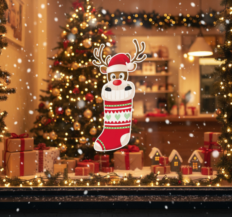 Sticker natalizio calza con renna - TenStickers