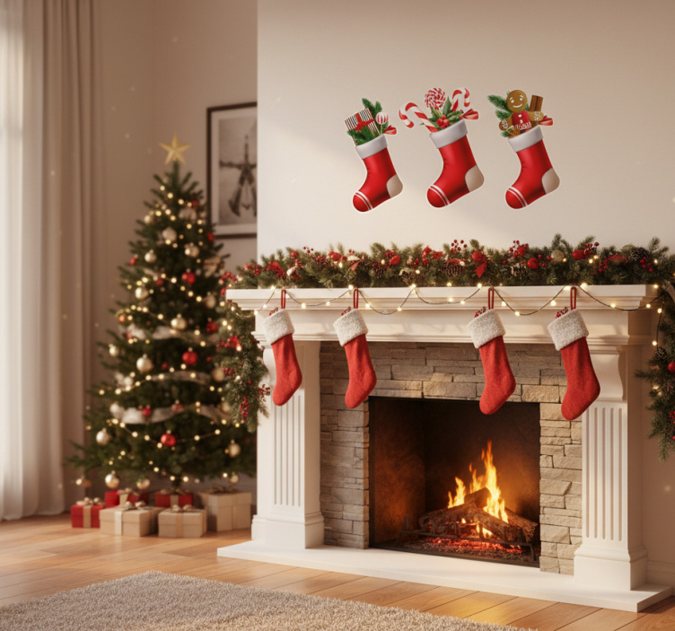 Sticker natalizio regali di caramelle nelle calze - TenStickers